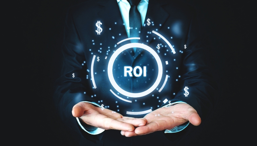 Digital graphic representing ITAD ROI with futuristic technology visuals